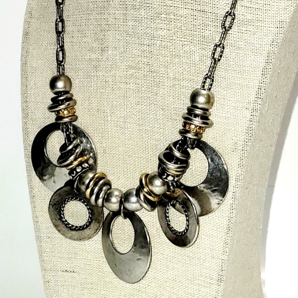 Chico’s Silver-tone Dangling Hoops Adjustable Length Statement Necklace